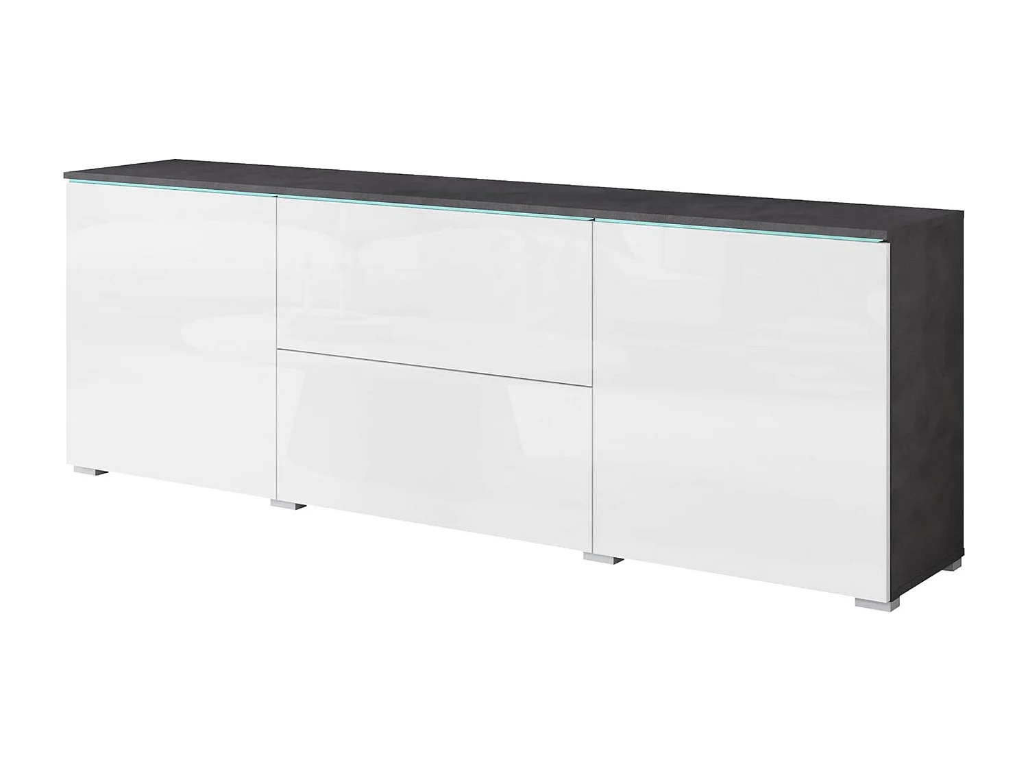 Mueble de TV VERA 181 cm, mueble de televisión, aparador de salón, con iluminación LED, color matera/blanco brillo