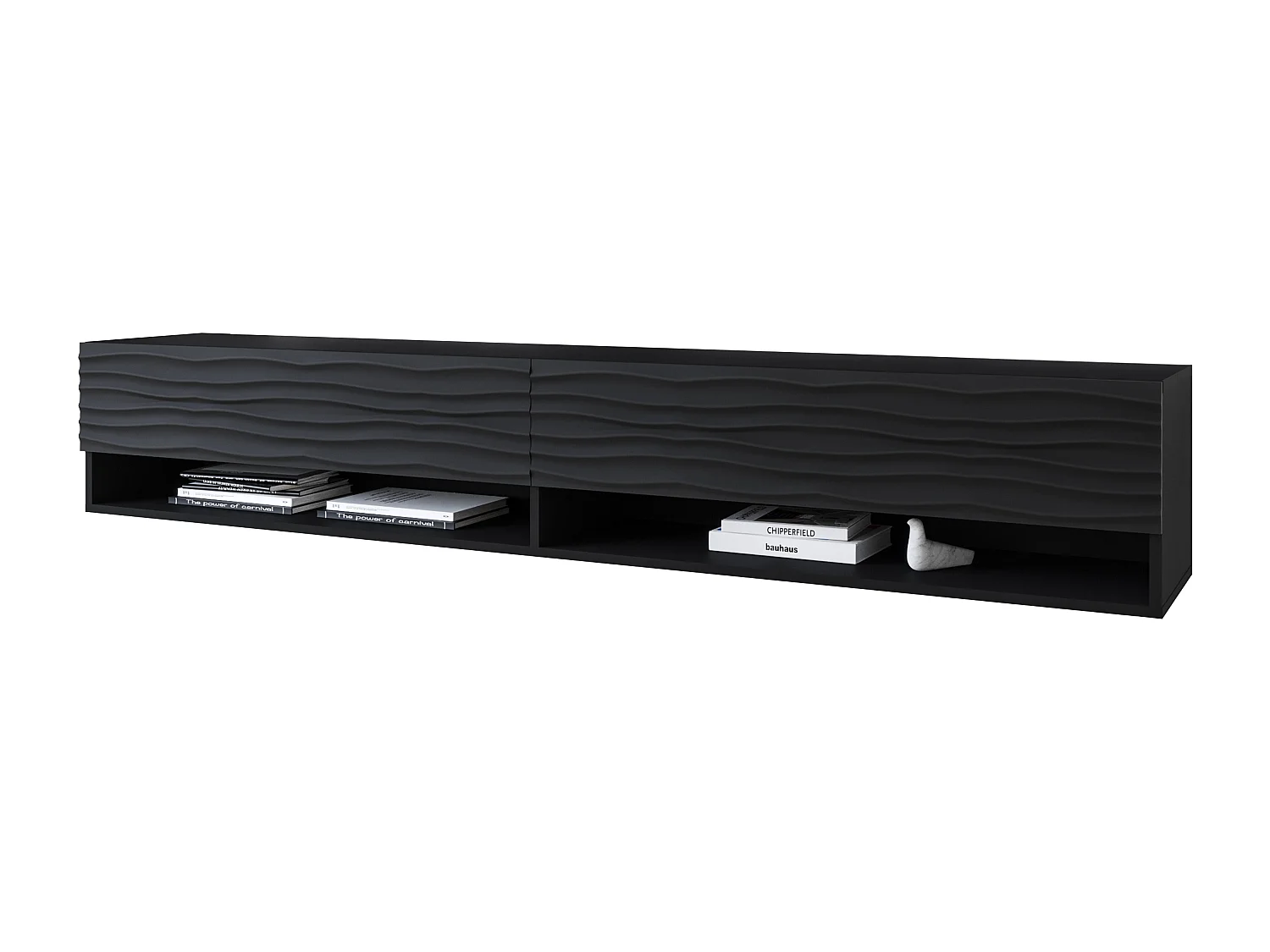 LOWBOARD A 180 cm TV unit, television furniture, living room furniture, with LED lighting, black waved color