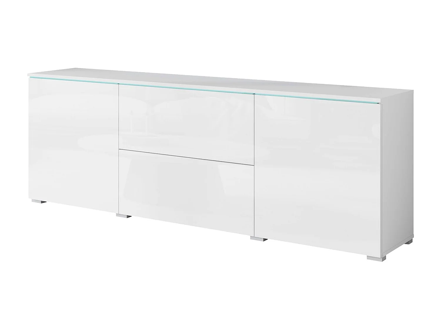 Mobile TV VERA 181 cm, mobile televisore, madia per soggiorno, con illuminazione LED, colore bianco/bianco lucido