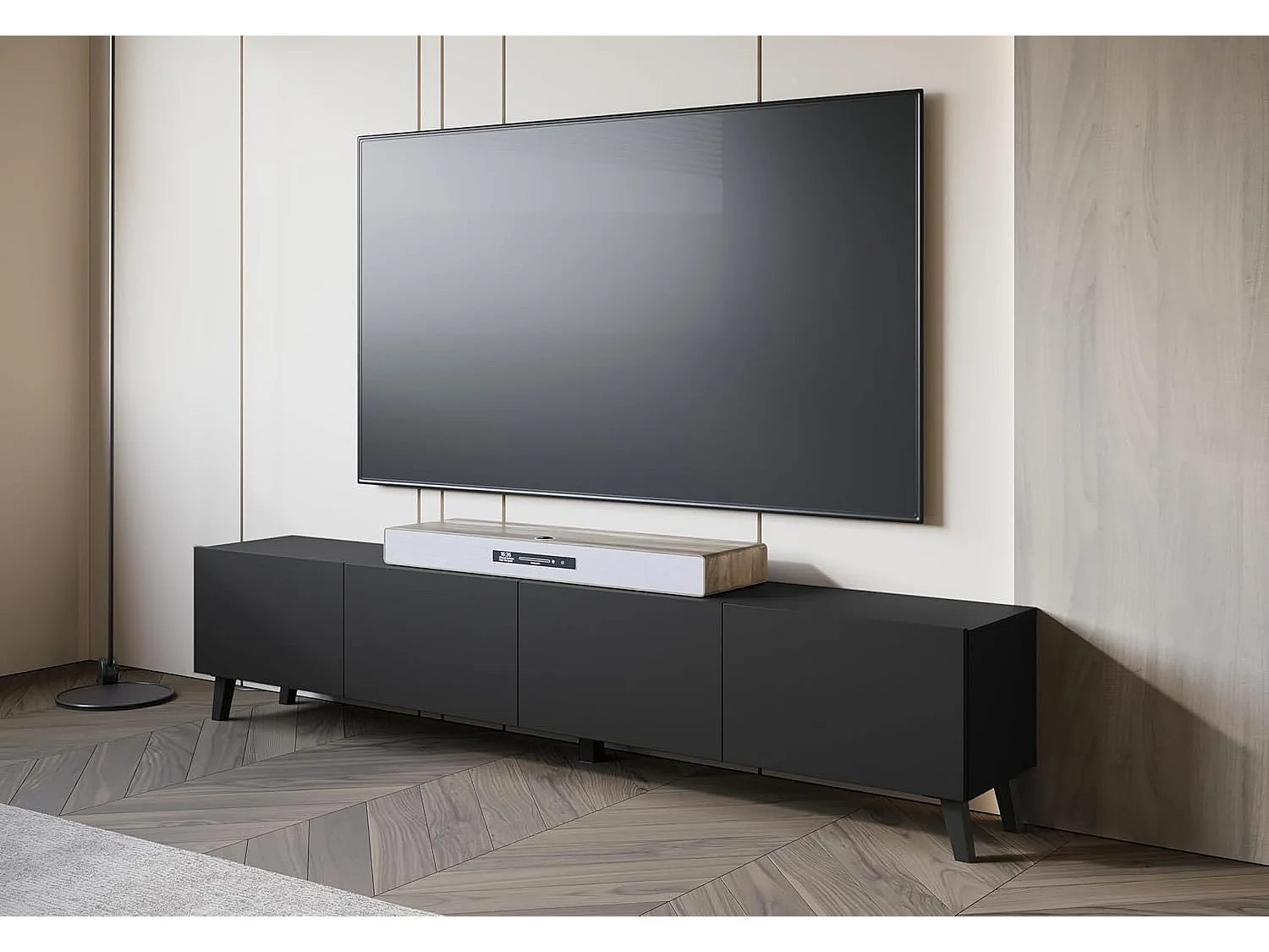 Tv-meubel PHUKET 190 cm, tv-unit op poten, dressoir voor woonkamer, kleur mat zwart