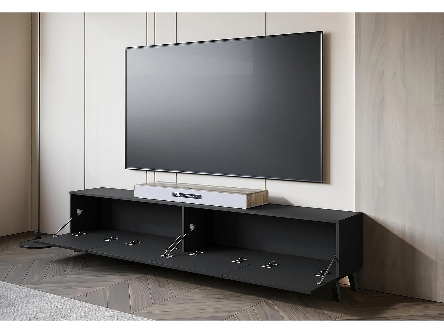 Tv-meubel PHUKET 190 cm, tv-unit op poten, dressoir voor woonkamer, kleur mat zwart