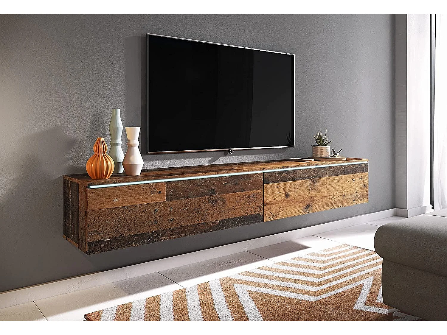 LOWBOARD D 180 cm TV unit, television furniture, living room furniture, without LED lighting, Old Style wood color