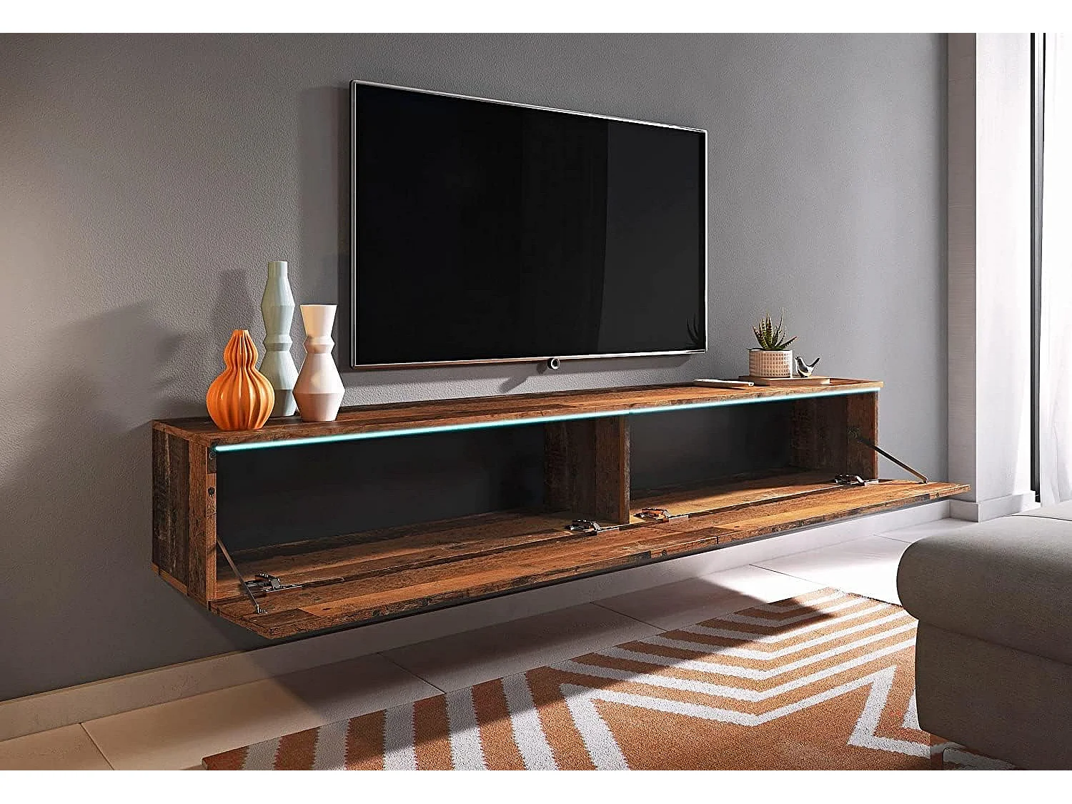 LOWBOARD D 180 cm TV unit, television furniture, living room furniture, without LED lighting, Old Style wood color