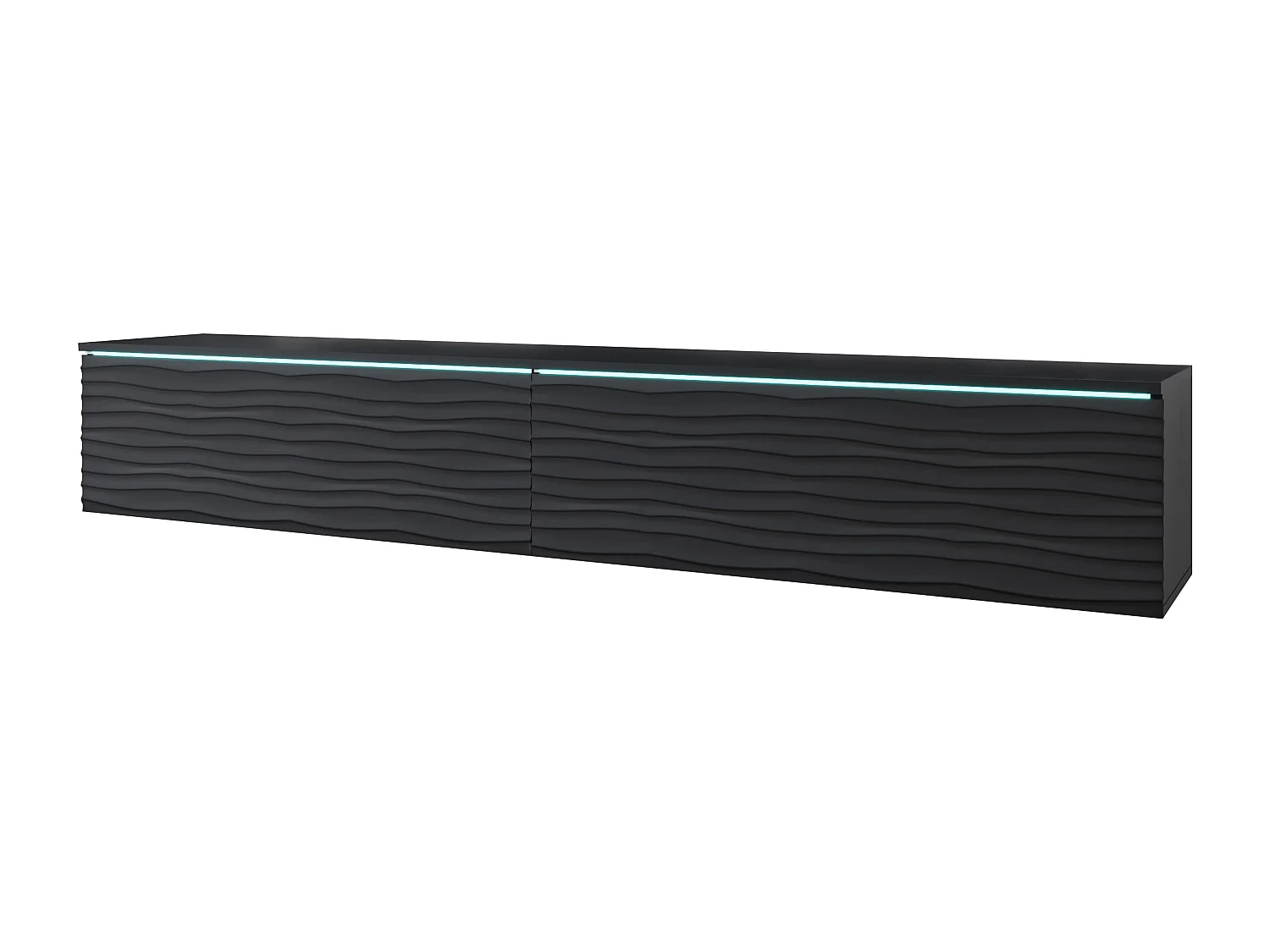 Meuble TV LOWBOARD D 180 cm, meuble de televisión, meuble de séjour, avec éclairage LED, couleur noir ondulé