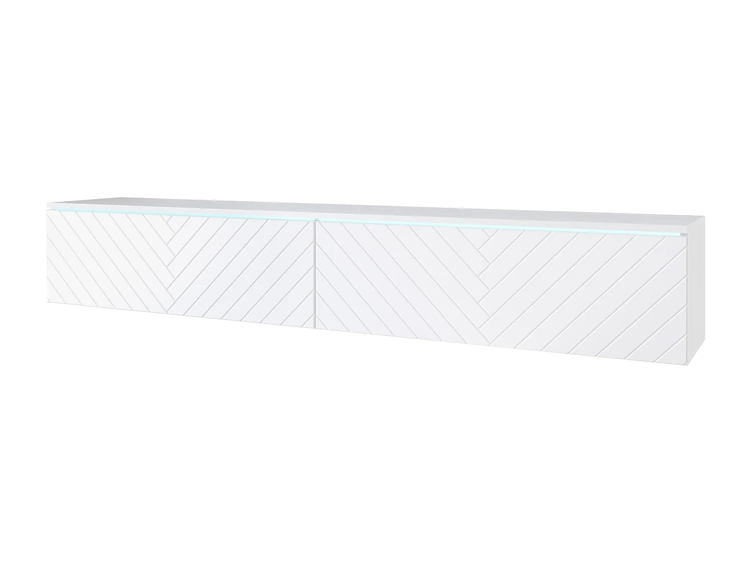 Mobile TV LOWBOARD D 180 cm, mobile televisore, mobile soggiorno, con illuminazione LED, colore bianco a spina di pesce