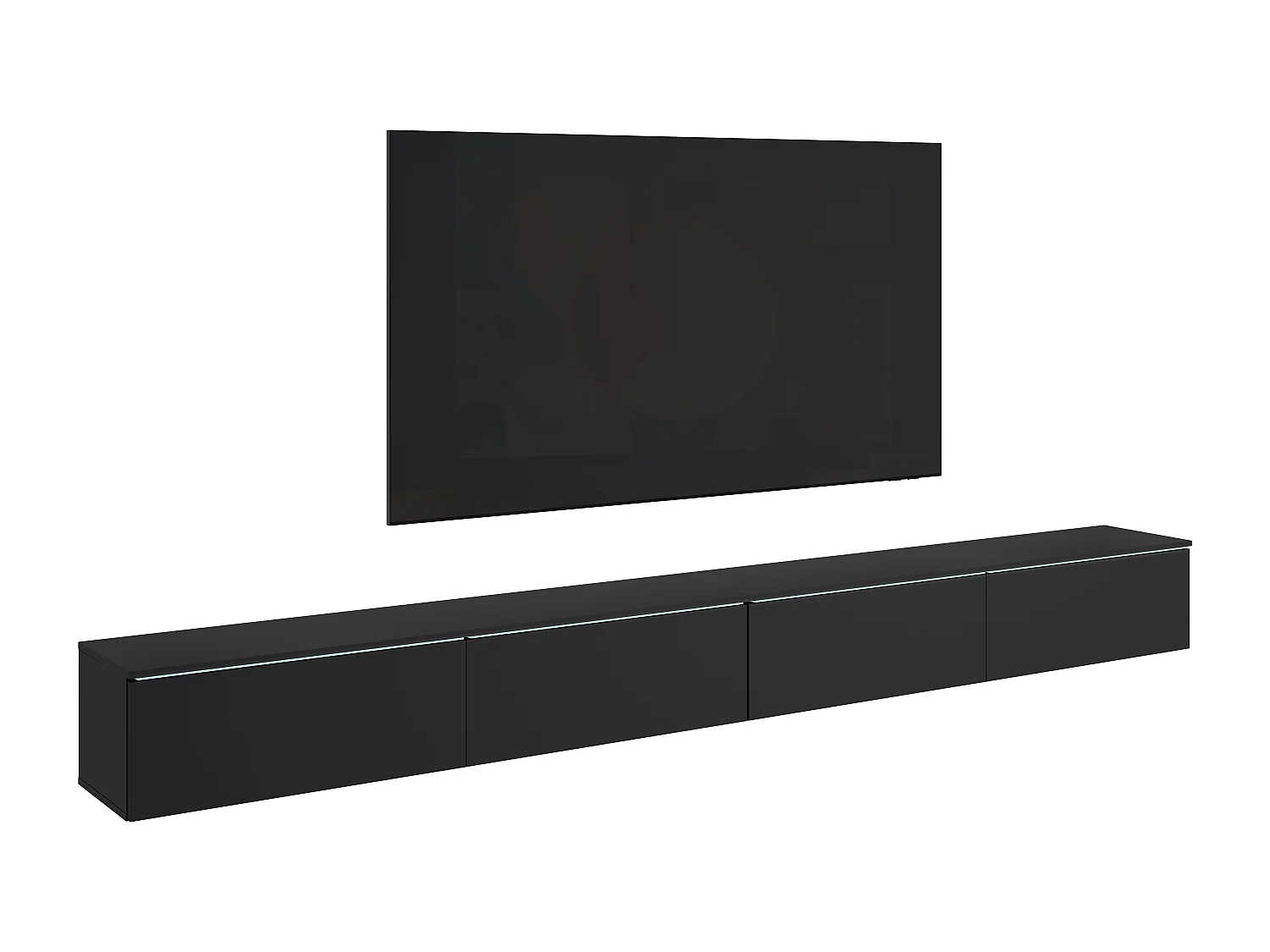 LOWBOARD D 300 cm TV unit, television furniture, living room furniture, LED lighting included, matte black color
