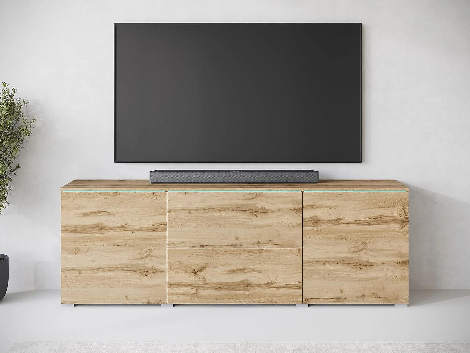 Meuble TV VERA 181 cm, meuble de televisión, bahut de séjour, avec éclairage LED, couleur wotan