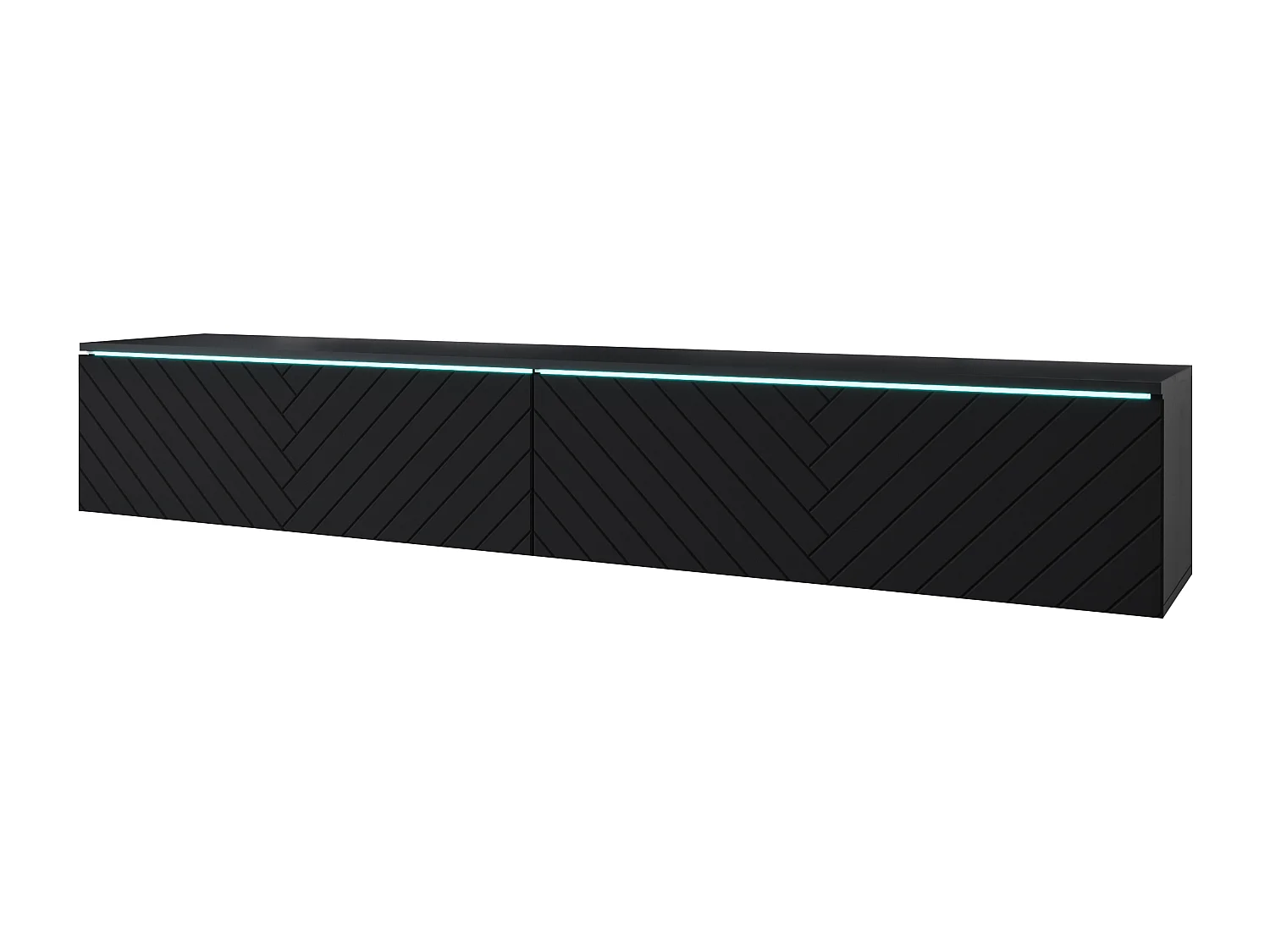 Mobile TV LOWBOARD D 180 cm, mobile televisore, mobile soggiorno, con illuminazione LED, colore nero a spina di pesce