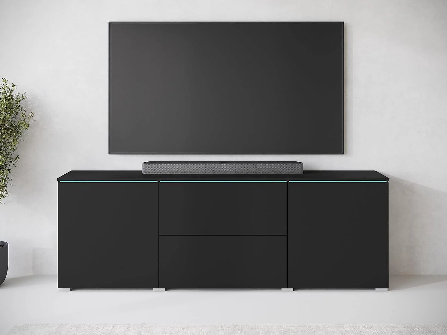 Mobile TV VERA 181 cm, mobile televisore, madia per soggiorno, con illuminazione LED, colore nero opaco
