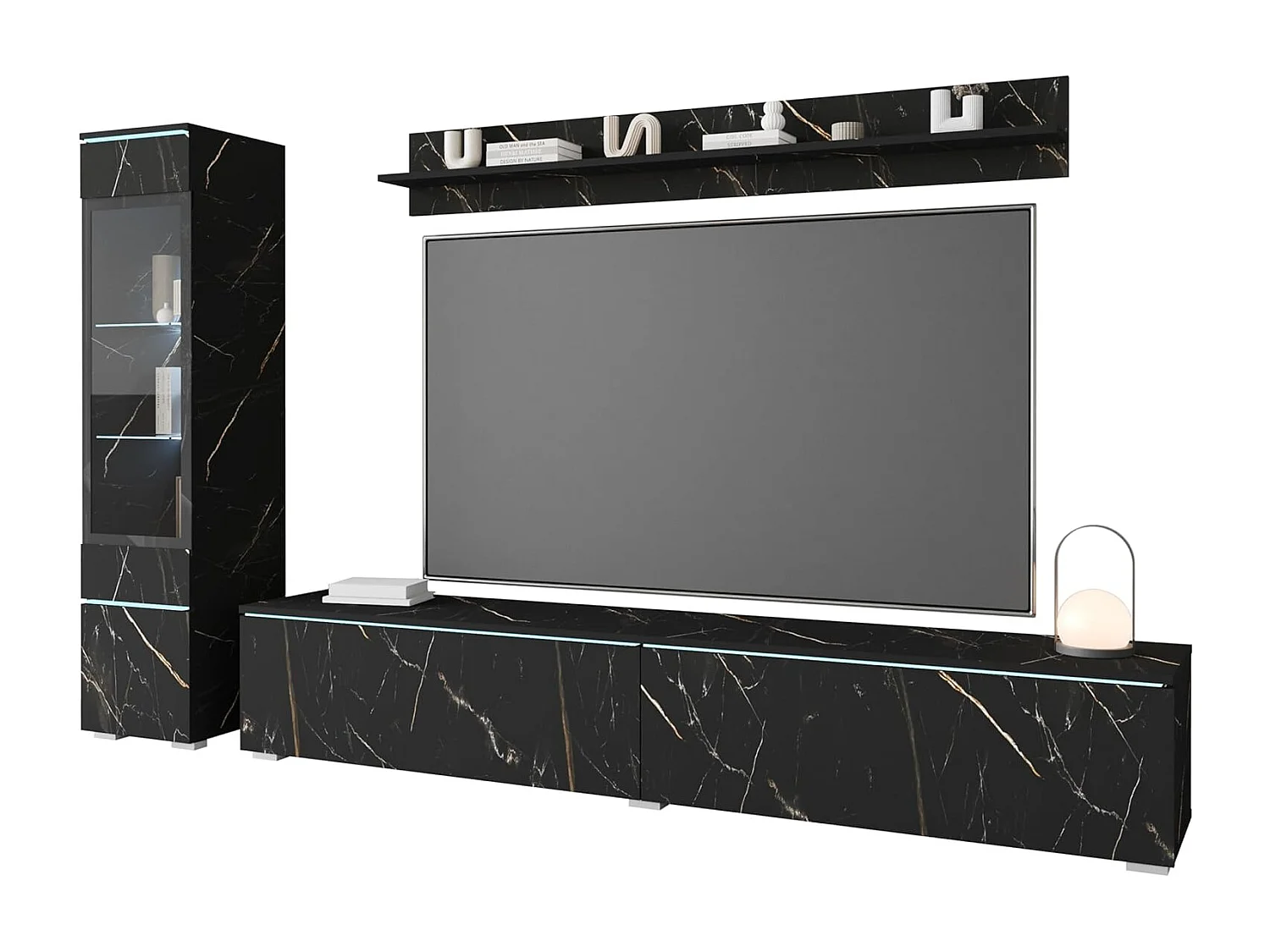 Ensemble de meubles de séjour VERA I, ensemble de salon, meuble TV, avec éclairage LED, couleur San Sebastian