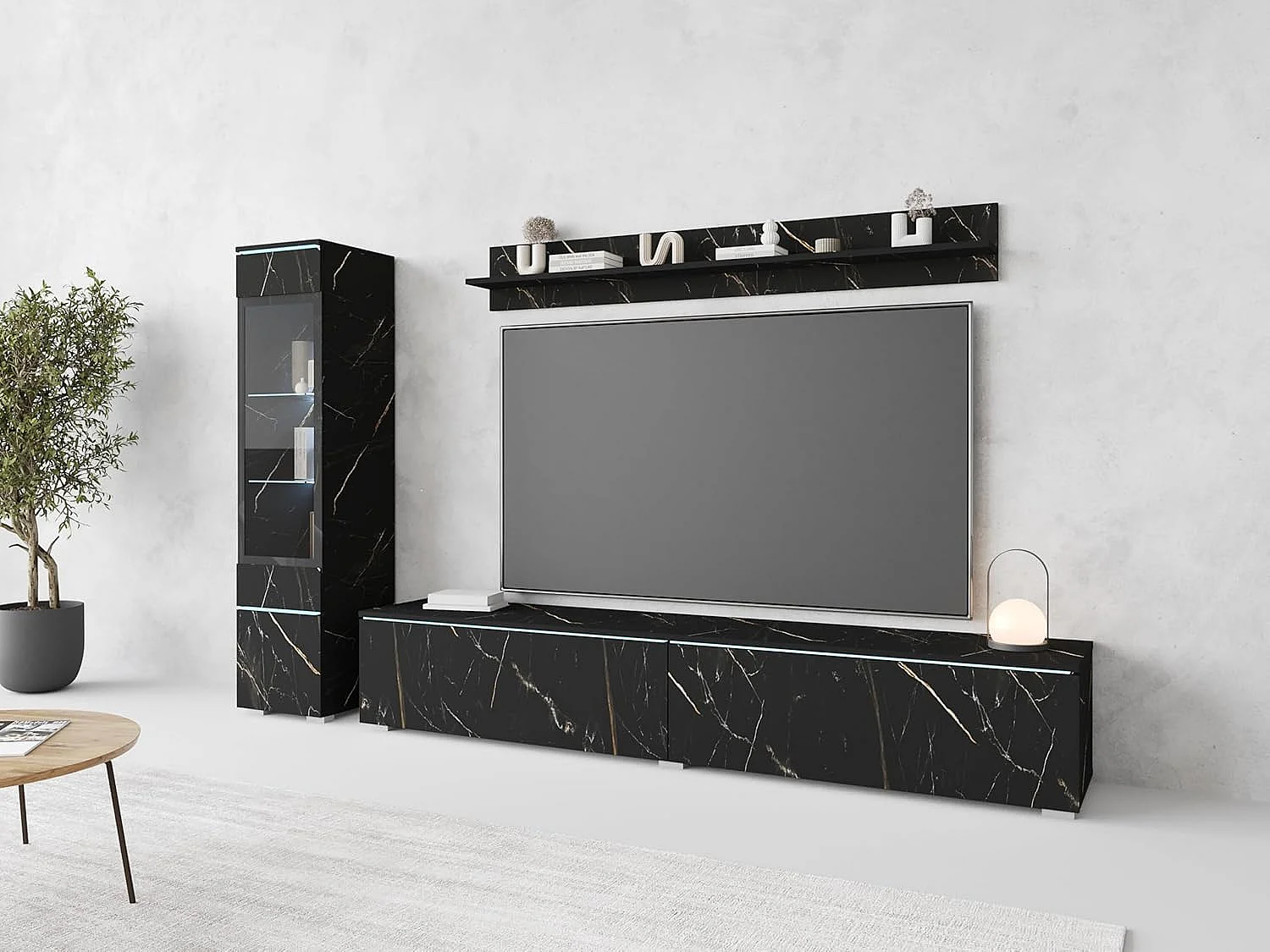 Ensemble de meubles de séjour VERA I, ensemble de salon, meuble TV, avec éclairage LED, couleur San Sebastian