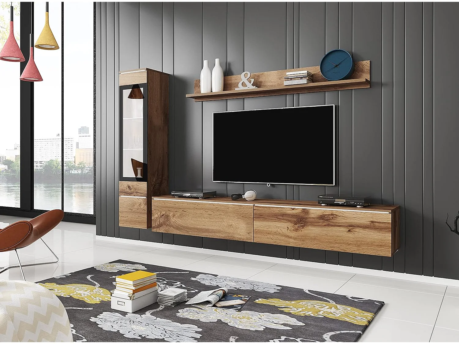 Woonkamermeubelset VERA I, woonkamerset, tv-meubel, zonder led-verlichting, kleur wotan