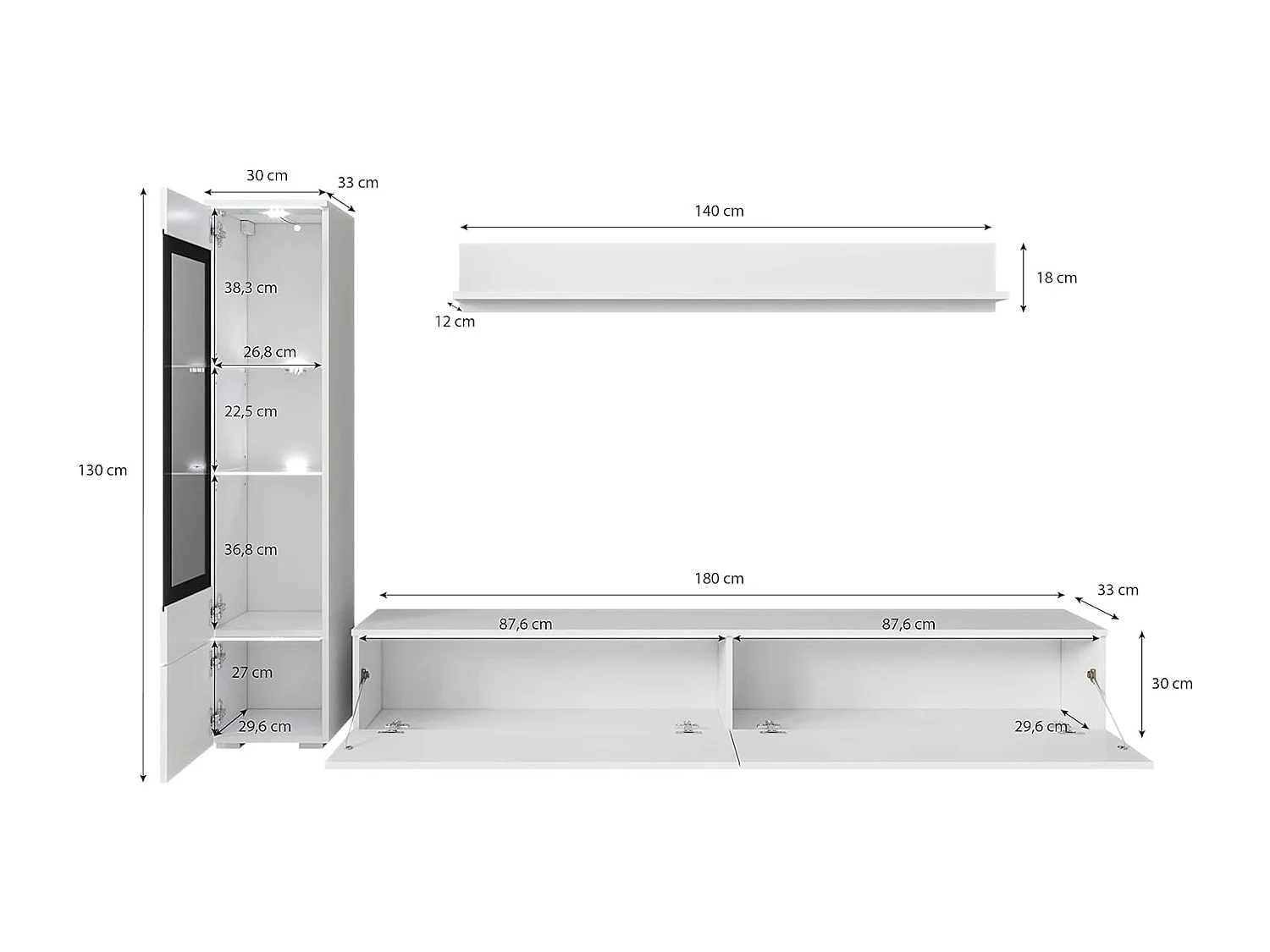 Woonkamermeubelset VERA I, woonkamerset, tv-meubel, zonder led-verlichting, kleur wotan