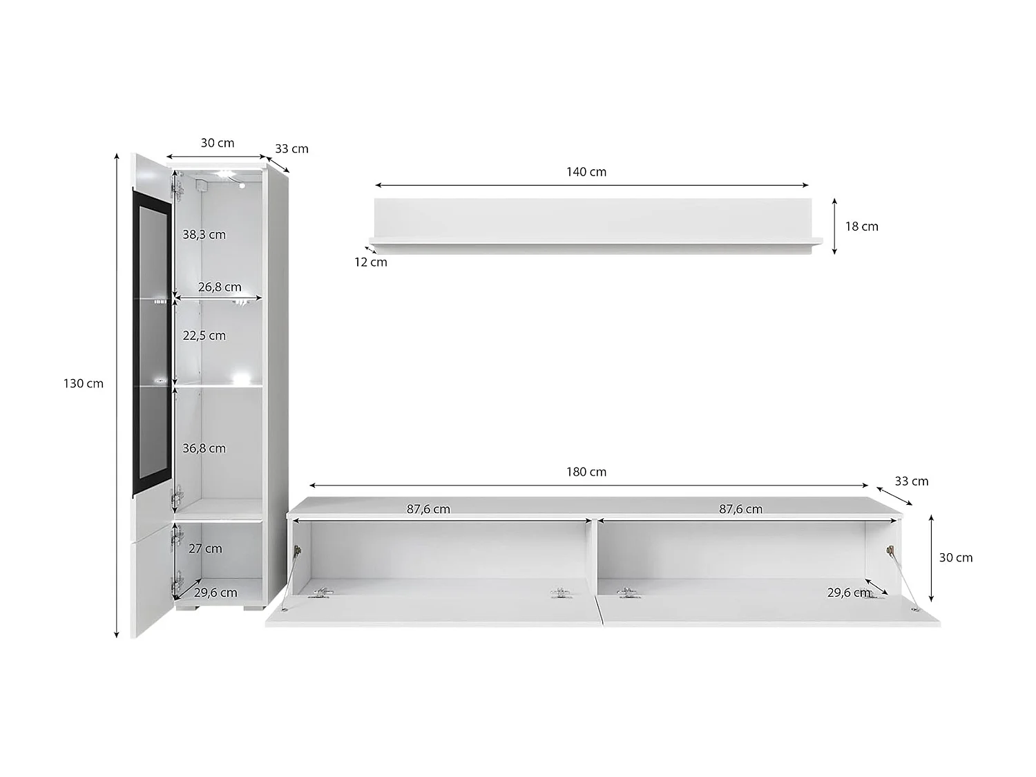Woonkamermeubelset VERA I, woonkamerset, tv-meubel, zonder led-verlichting, kleur wotan
