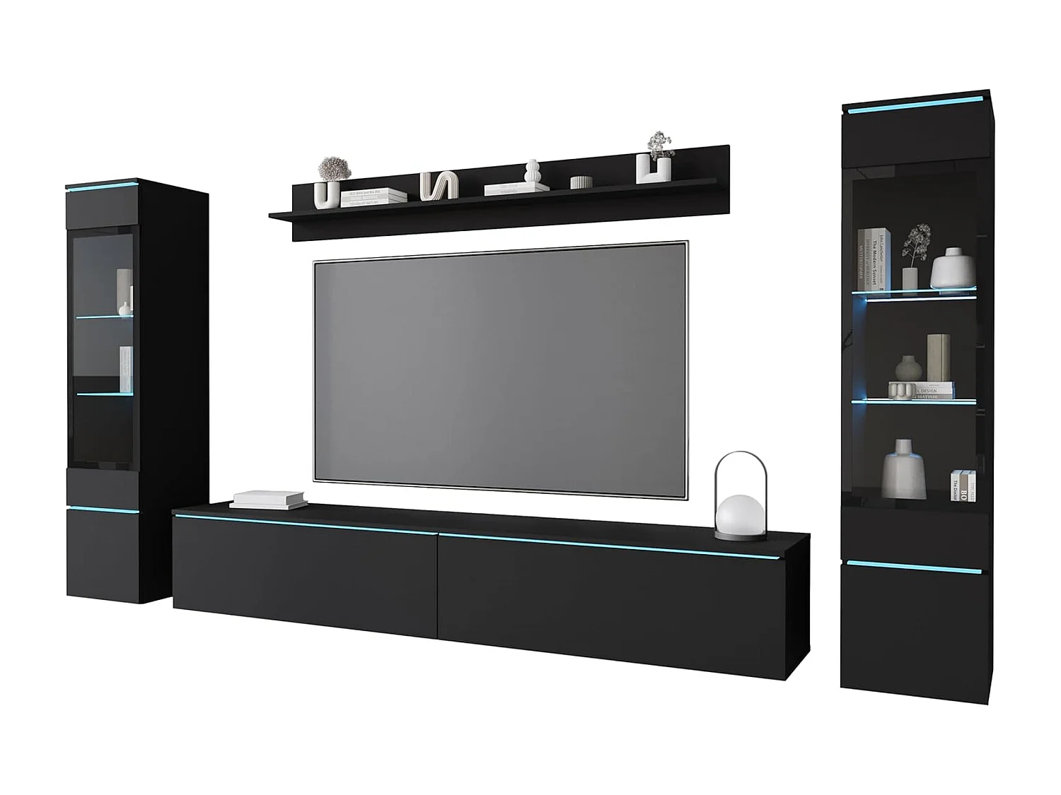 Ensemble de meubles de séjour VERA II, ensemble de salon, meuble TV, avec éclairage LED, couleur noir mat