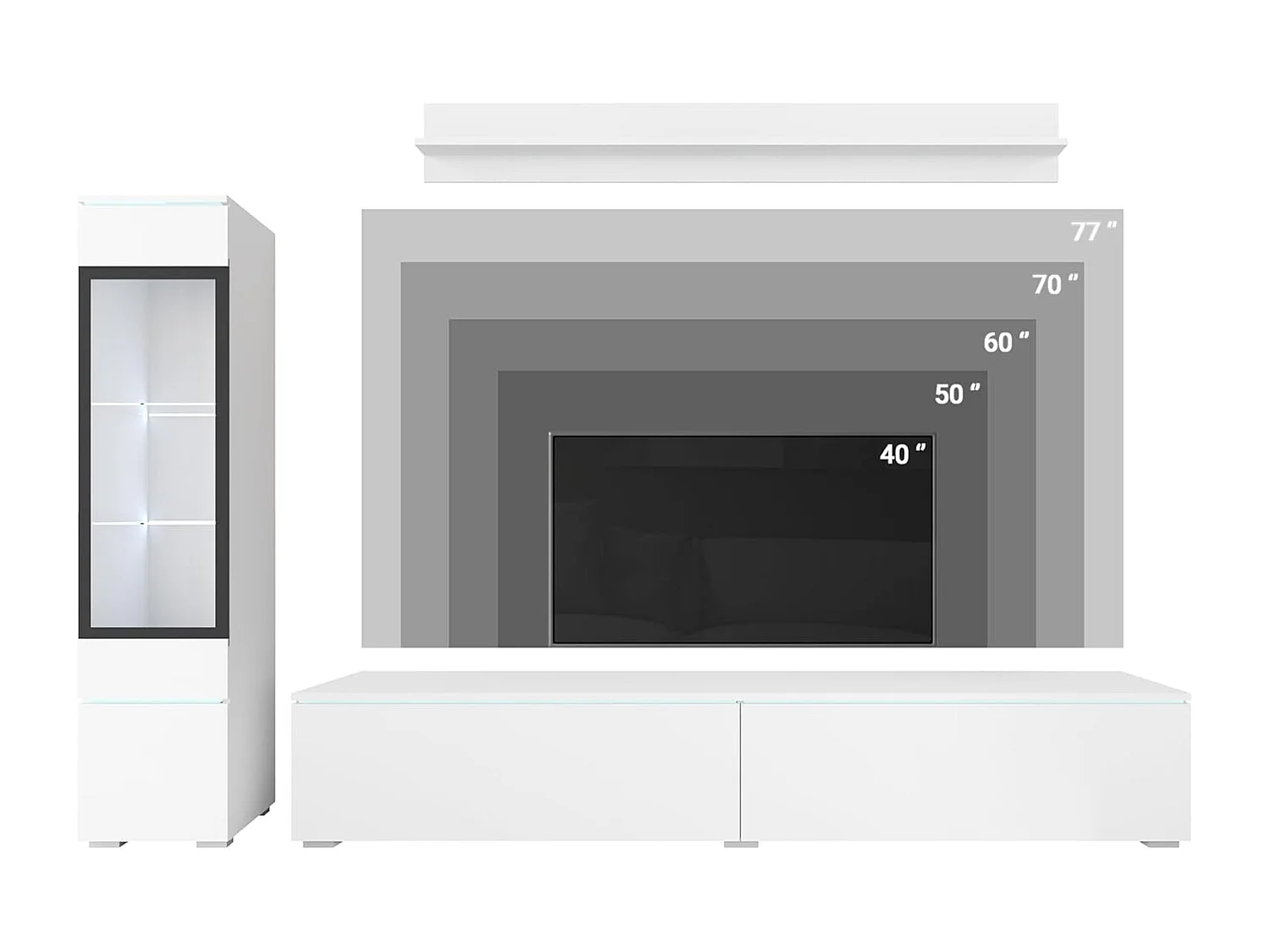 Conjunto de muebles de salón VERA I, juego de muebles de salón, mueble de televisión, sin iluminación LED, color wotan/blanco brillo