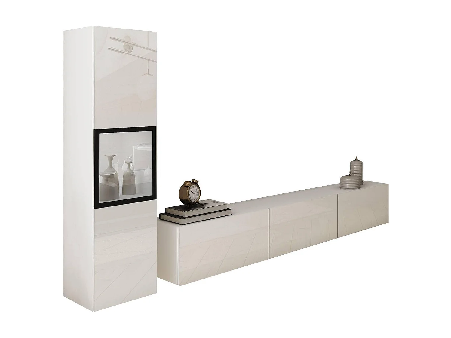 Conjunto de muebles de salón BERLIN I, juego de muebles de salón, mueble de TV, con iluminación LED, color blanco/blanco brillo