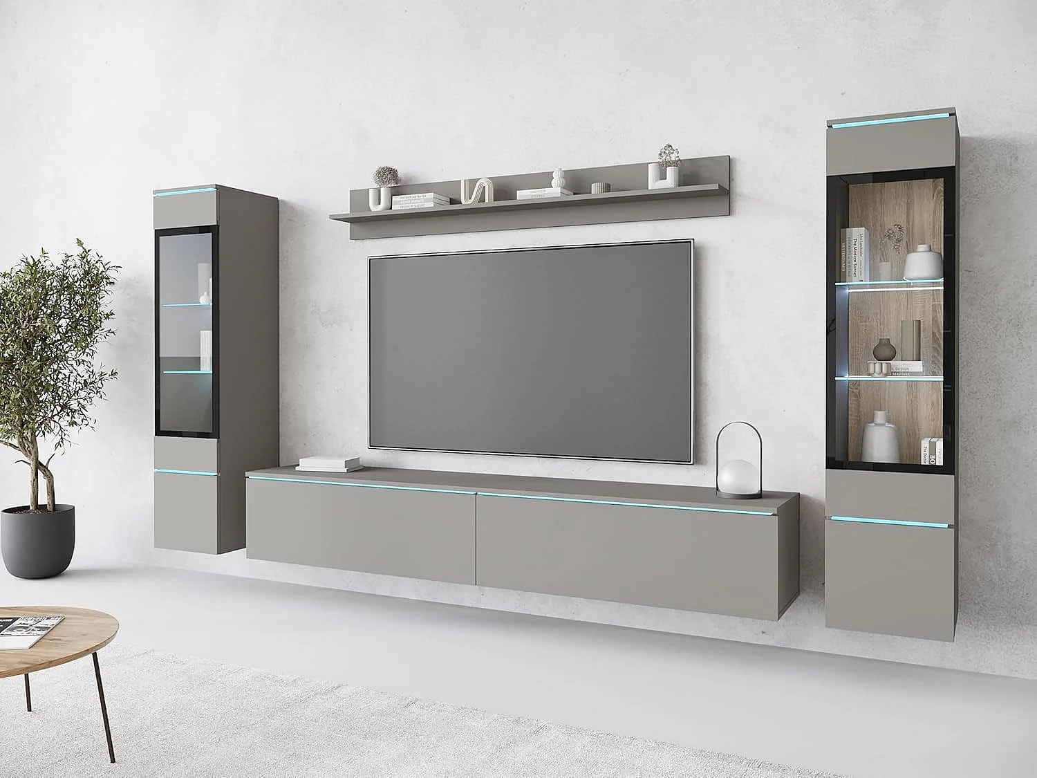 Ensemble de meubles de séjour VERA II, ensemble de salon, meuble TV, avec éclairage LED, couleur gris palladium