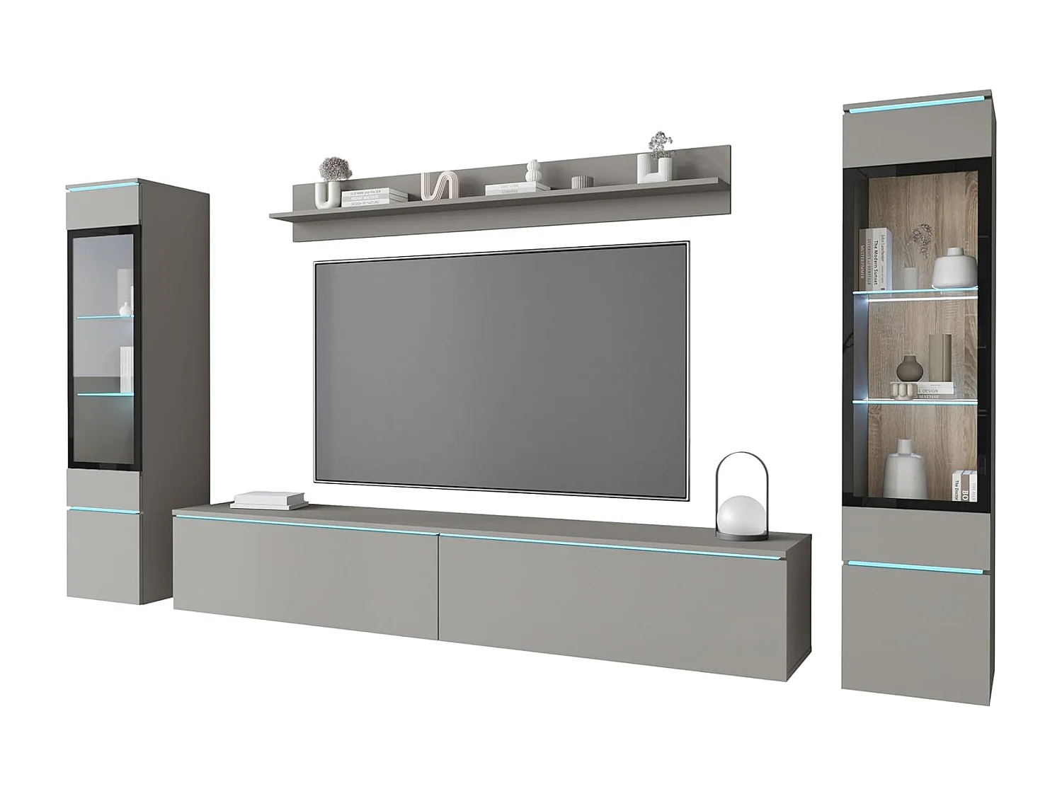 Ensemble de meubles de séjour VERA II, ensemble de salon, meuble TV, avec éclairage LED, couleur gris palladium