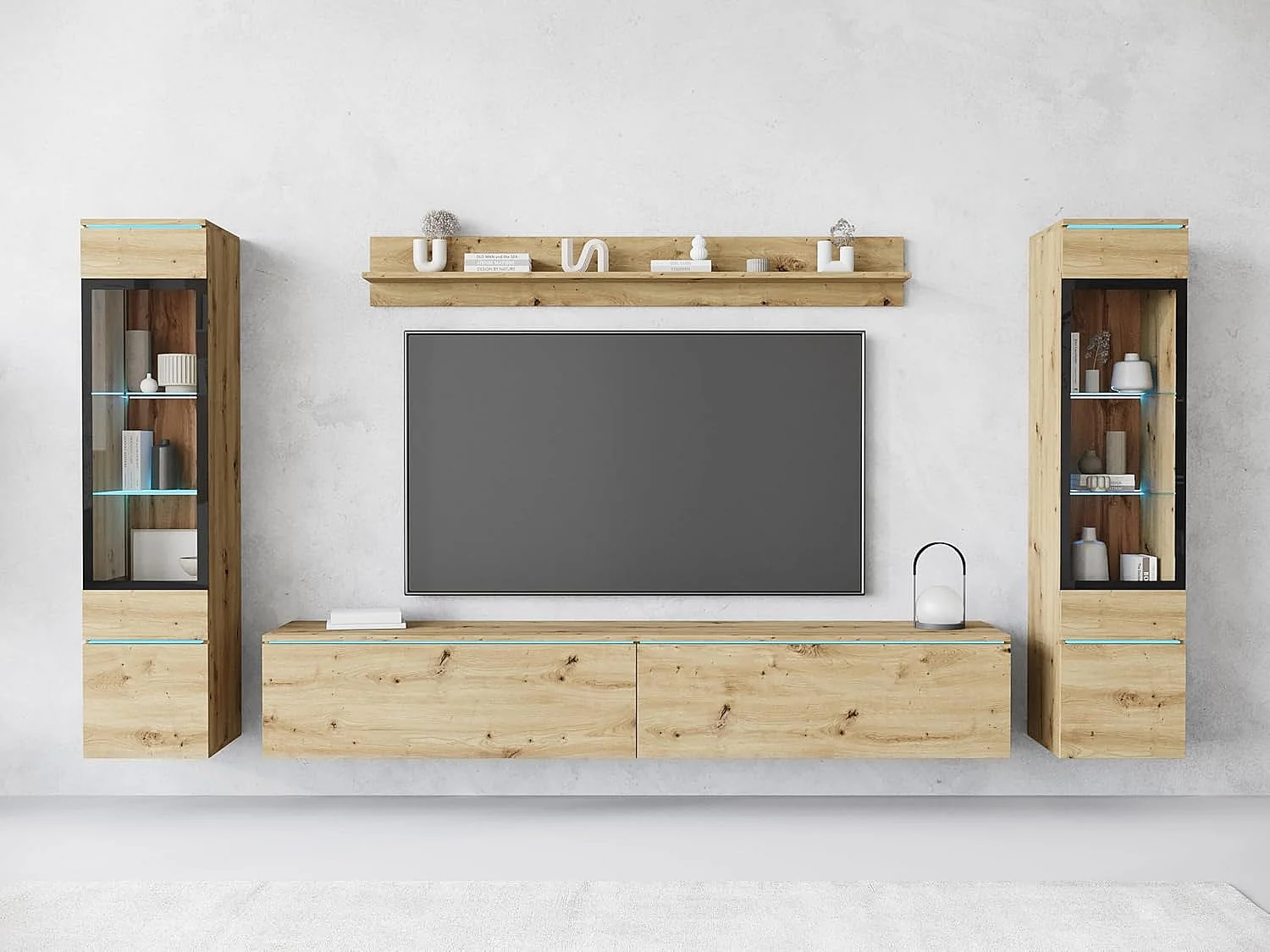 Woonkamermeubelset VERA II, woonkamerset, tv-meubel, met led-verlichting, kleur artisan eiken