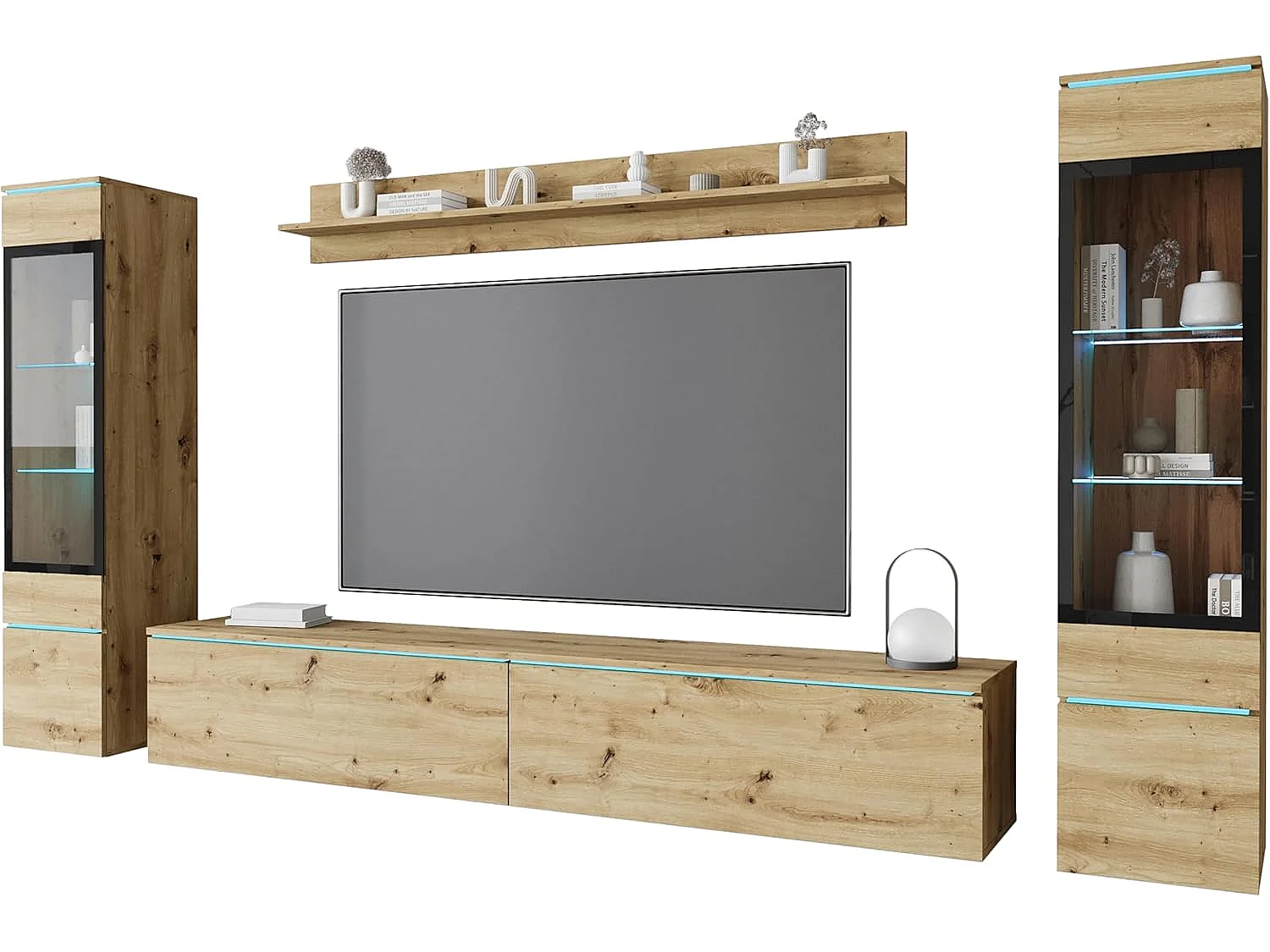 Woonkamermeubelset VERA II, woonkamerset, tv-meubel, met led-verlichting, kleur artisan eiken