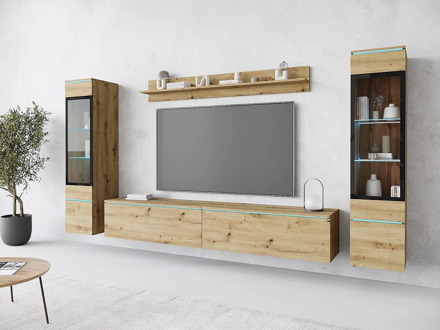 Woonkamermeubelset VERA II, woonkamerset, tv-meubel, met led-verlichting, kleur artisan eiken