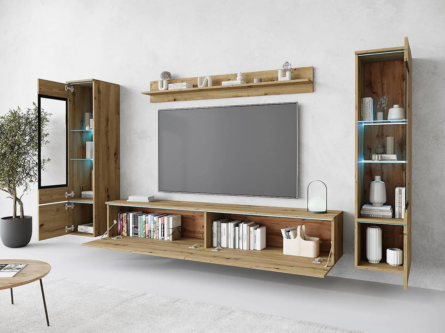 Woonkamermeubelset VERA II, woonkamerset, tv-meubel, met led-verlichting, kleur artisan eiken