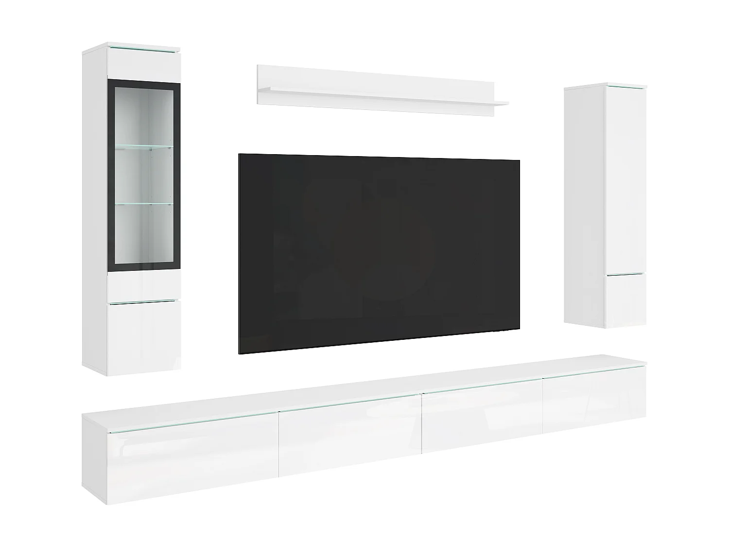 Conjunto de muebles de salón VERA XXL, juego de muebles de salón, mueble de televisión, iluminación LED incluida, color blanco/blanco brillo