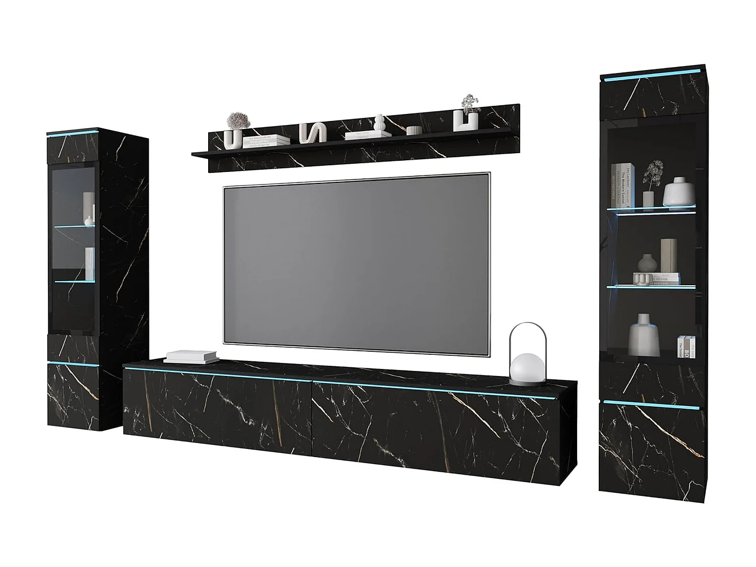 Ensemble de meubles de séjour VERA II, ensemble de salon, meuble TV, avec éclairage LED, couleur San Sebastian