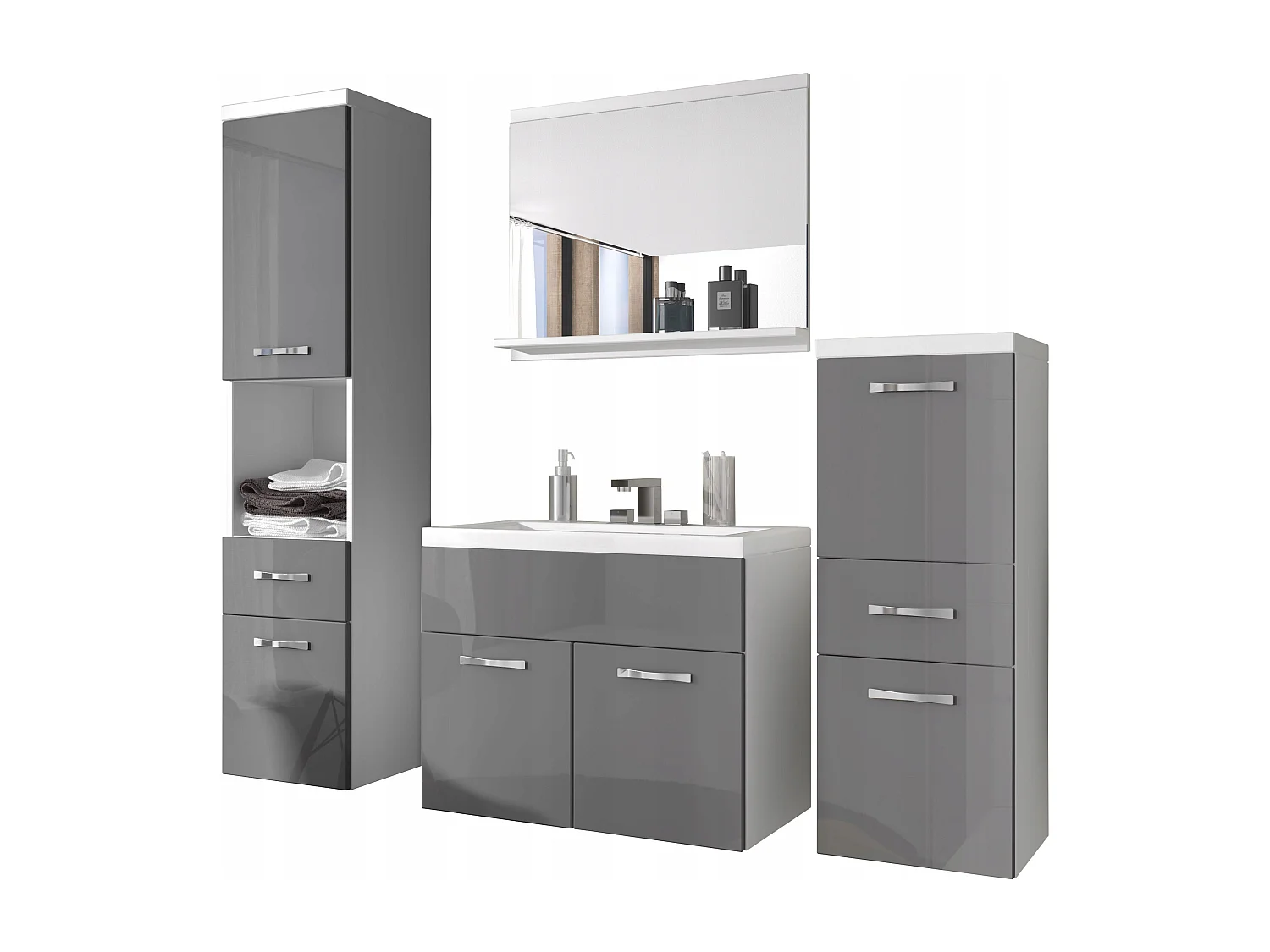 Ensemble de meubles de salle de bain ALBA, ensemble de meubles suspendus, vasque incluse, couleur blanc/gris brillant