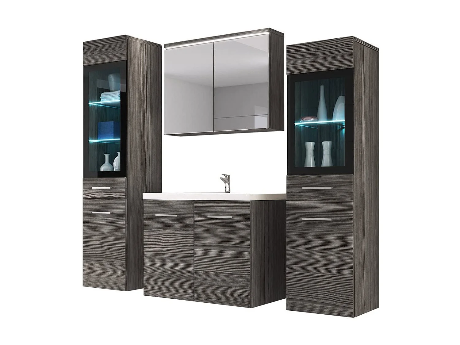 Ensemble de meubles de salle de bain MADRID II, ensemble de meubles de bain, vasque incluse, sans éclairage LED, couleur bodega