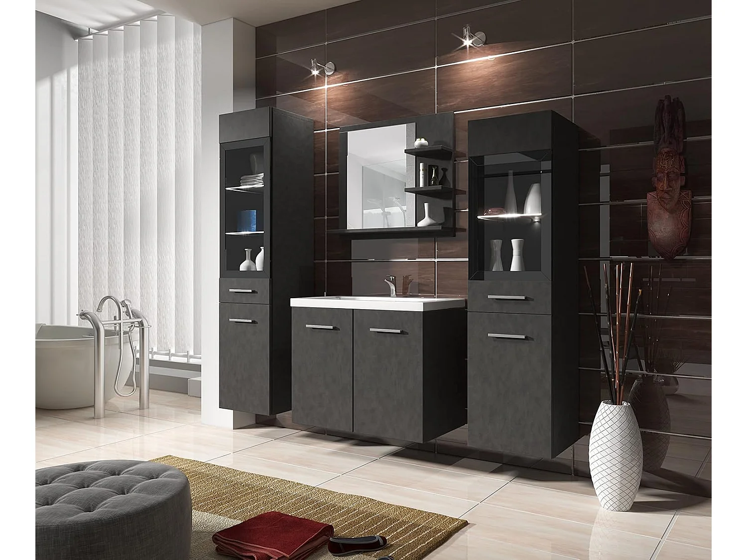 MADRID I bathroom furniture set, bathroom set, washbasin included, without LED lighting, matera color