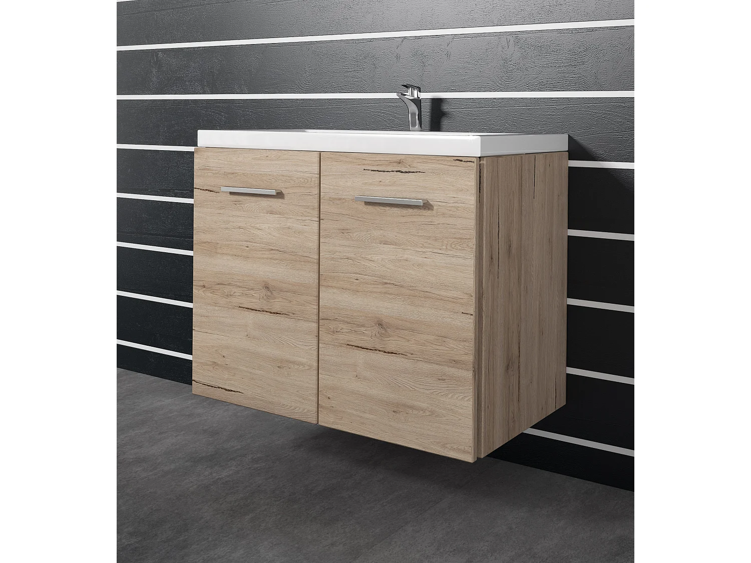 Set mobili da bagno MADRID I, set arredo bagno, lavabo incluso, senza illuminazione LED, colore San Remo