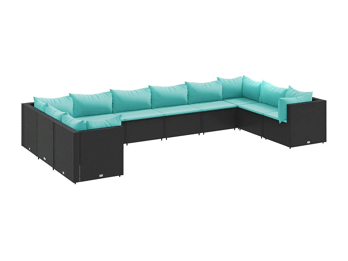 Set de muebles de jardín 10 piezas cojines ratán sintético negro