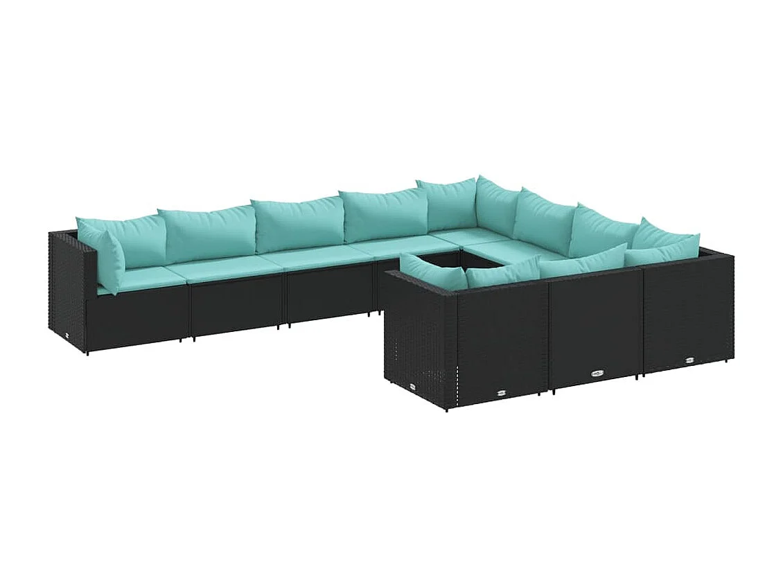 Set de sofás de jardín y cojines 10 piezas ratán sintético negro