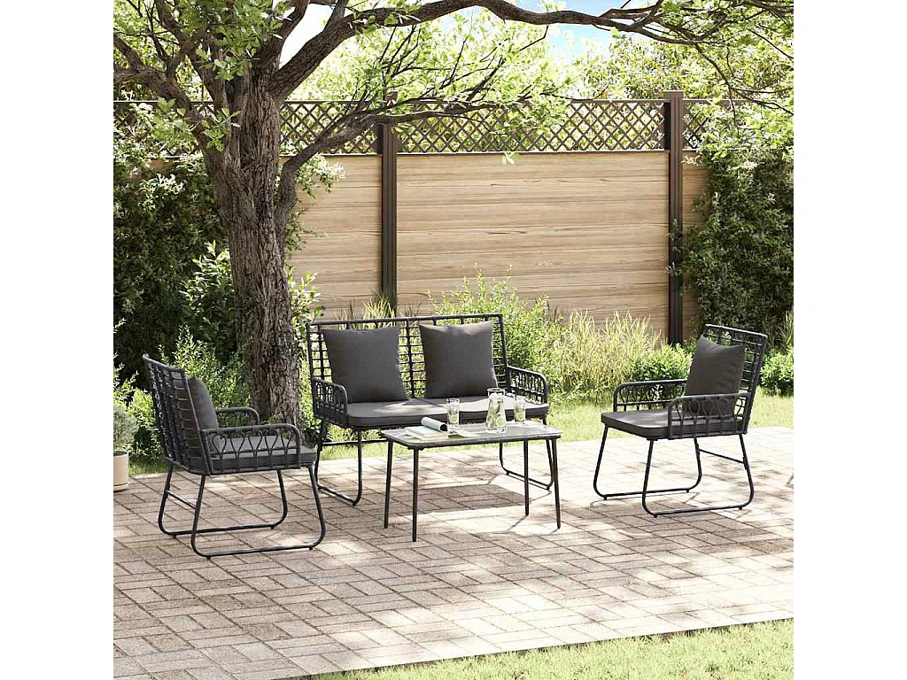 Conjunto de Muebles de Jardín con cojín 4 pcs Negro y Antracita