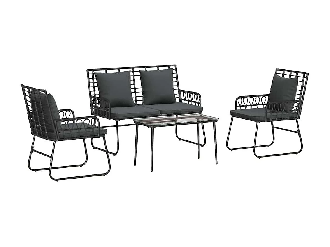 Conjunto de Muebles de Jardín con cojín 4 pcs Negro y Antracita