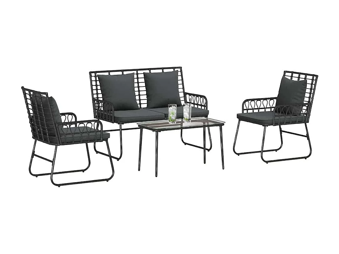 Conjunto de Muebles de Jardín con cojín 4 pcs Negro y Antracita