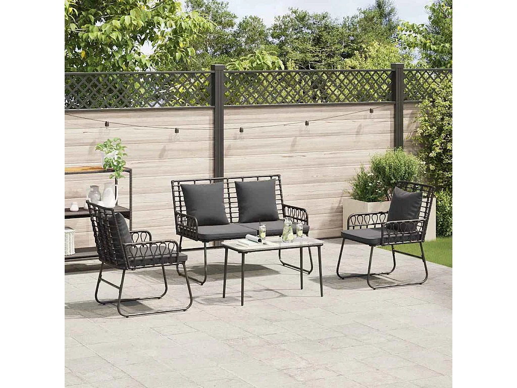Conjunto de Muebles de Jardín con cojín 4 pcs Negro y Antracita