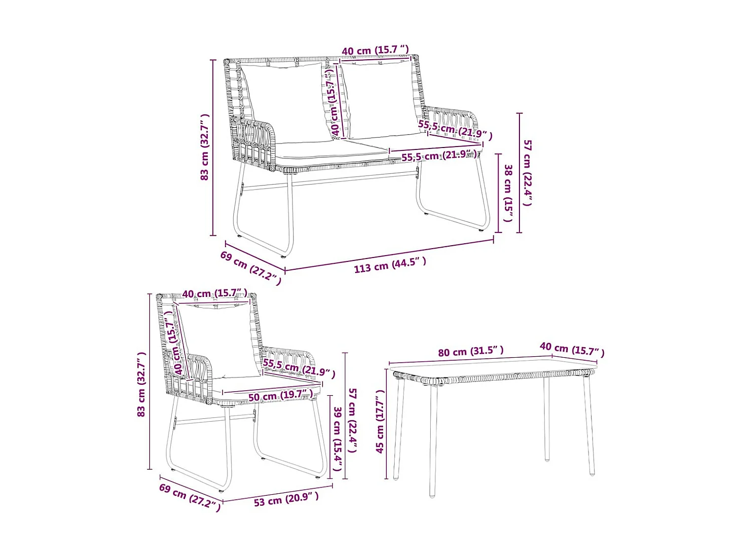 Conjunto de Muebles de Jardín con cojín 4 pcs Negro y Antracita