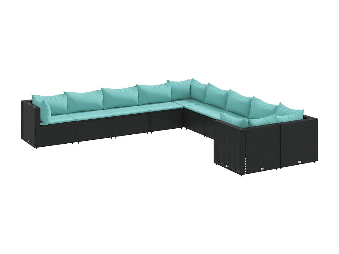 Set de sofás de jardín y cojines 10 piezas ratán sintético negro