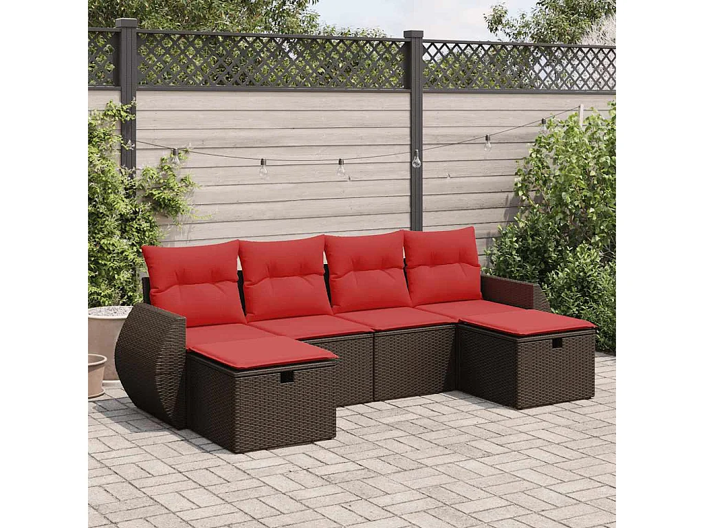 Salon de jardin avec coussins 6 pièces marron résine tressée