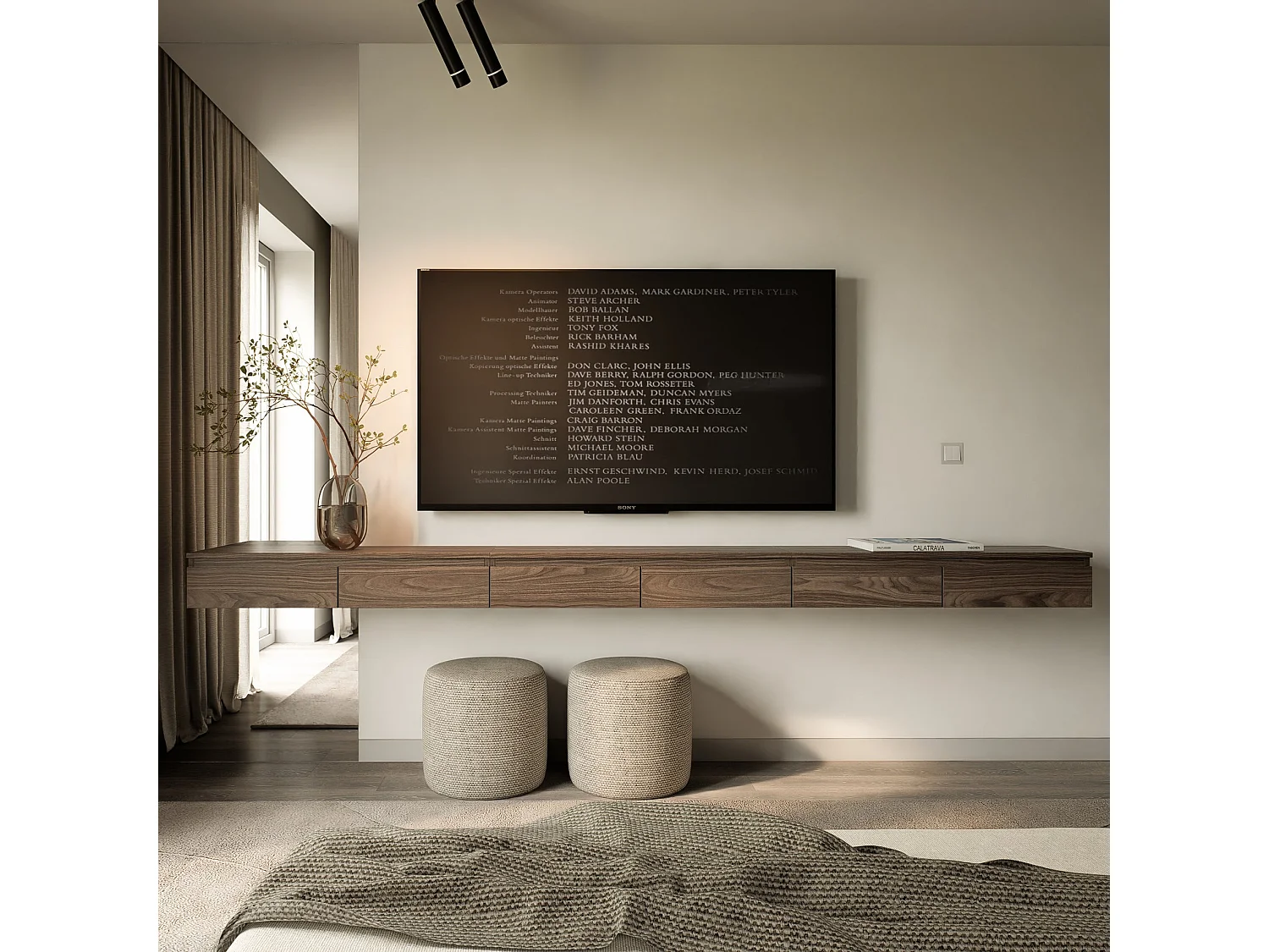 TV-Hängeboard 2-türig - Holzoptik Walnuss Wisconsin - 300 cm - BEMMI SLIM