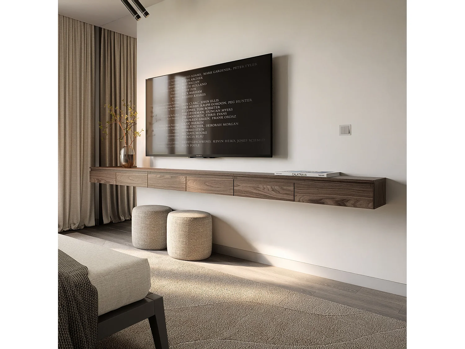 TV-Hängeboard 2-türig - Holzoptik Walnuss Wisconsin - 300 cm - BEMMI SLIM