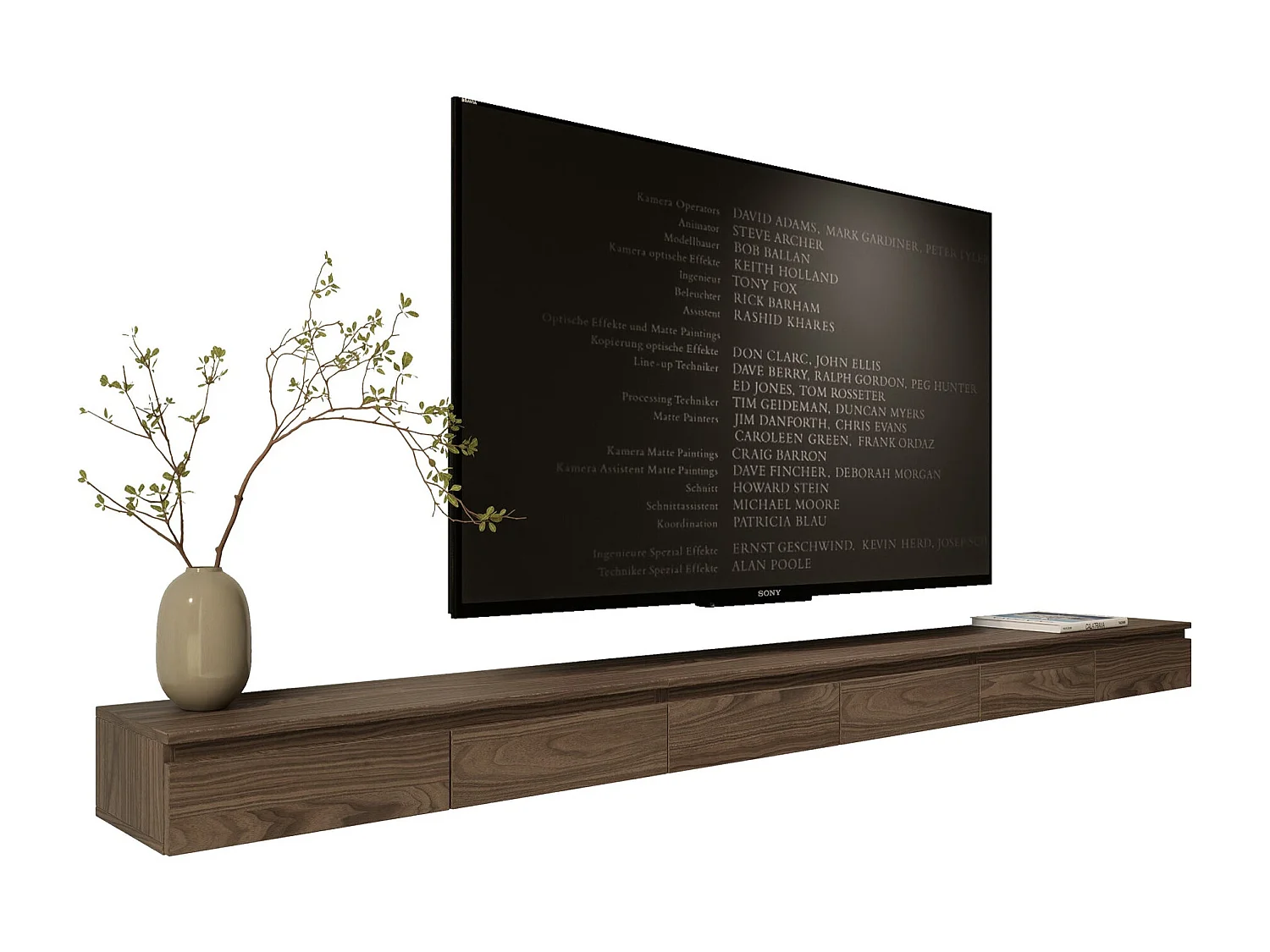 TV-Hängeboard 2-türig - Holzoptik Walnuss Wisconsin - 300 cm - BEMMI SLIM