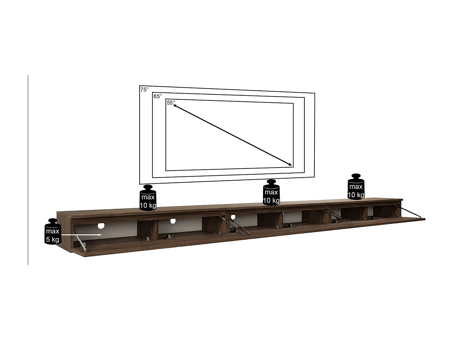 TV-Hängeboard 2-türig - Holzoptik Walnuss Wisconsin - 300 cm - BEMMI SLIM