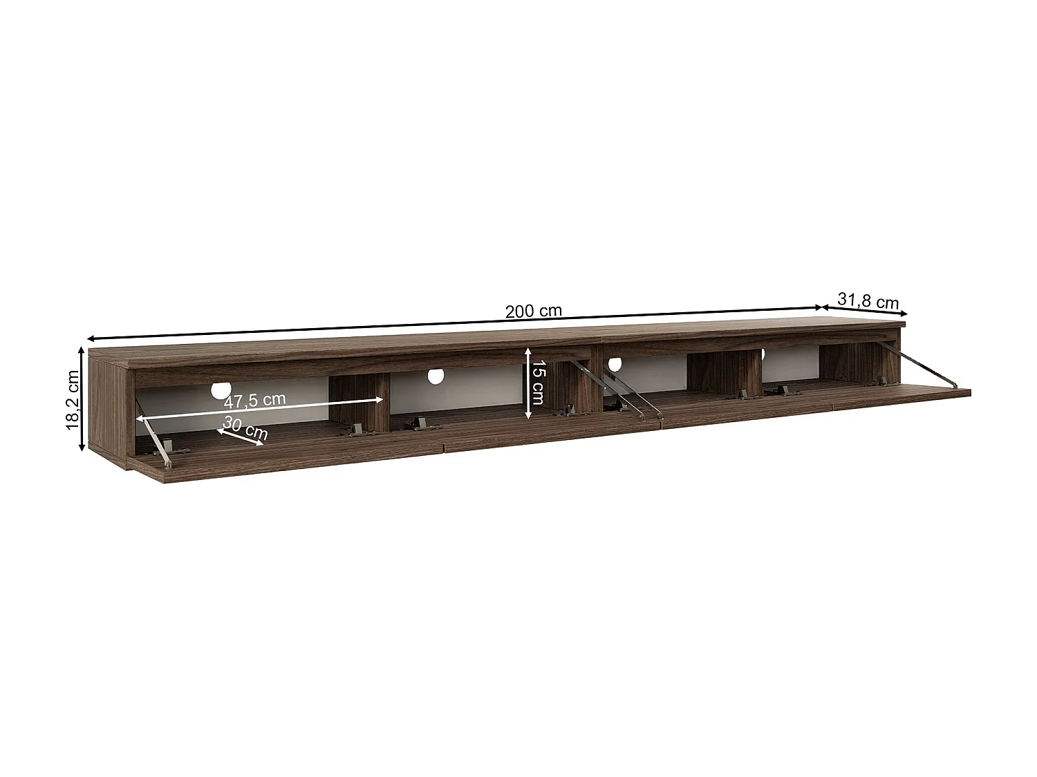 TV-Hängeboard 2-türig - Holzoptik Walnuss Wisconsin - 200 cm - BEMMI SLIM