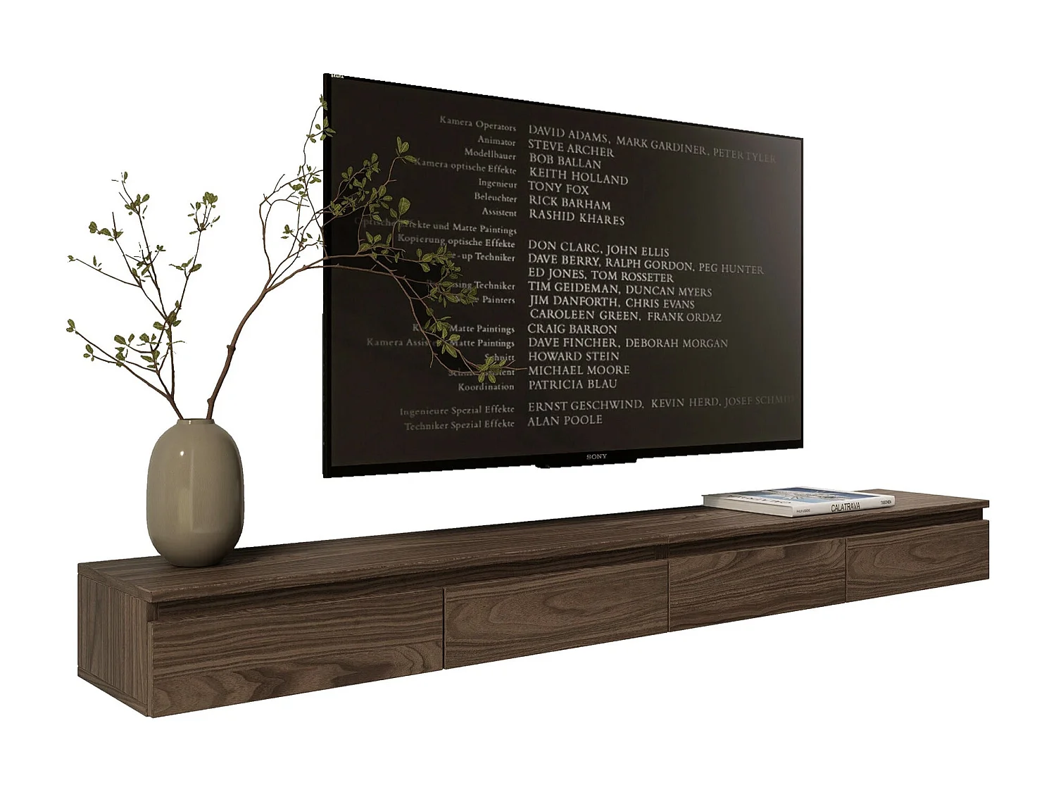 TV-Hängeboard 2-türig - Holzoptik Walnuss Wisconsin - 200 cm - BEMMI SLIM