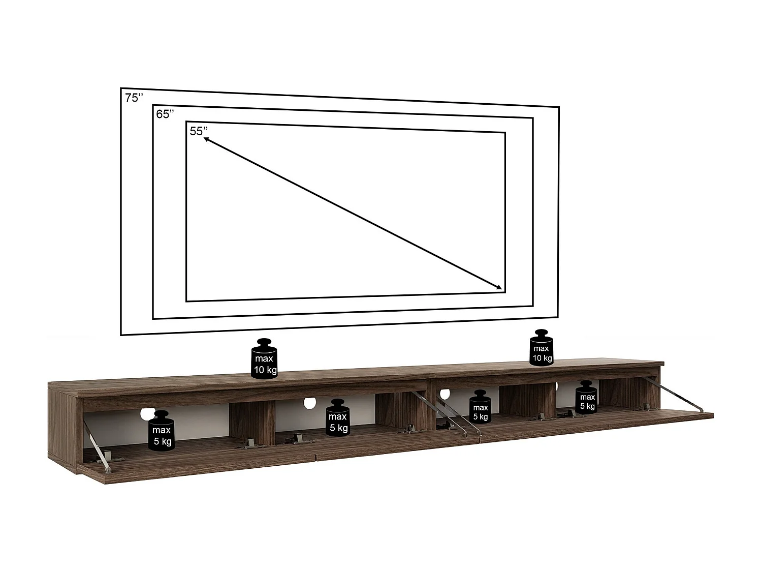 TV-Hängeboard 2-türig - Holzoptik Walnuss Wisconsin - 200 cm - BEMMI SLIM