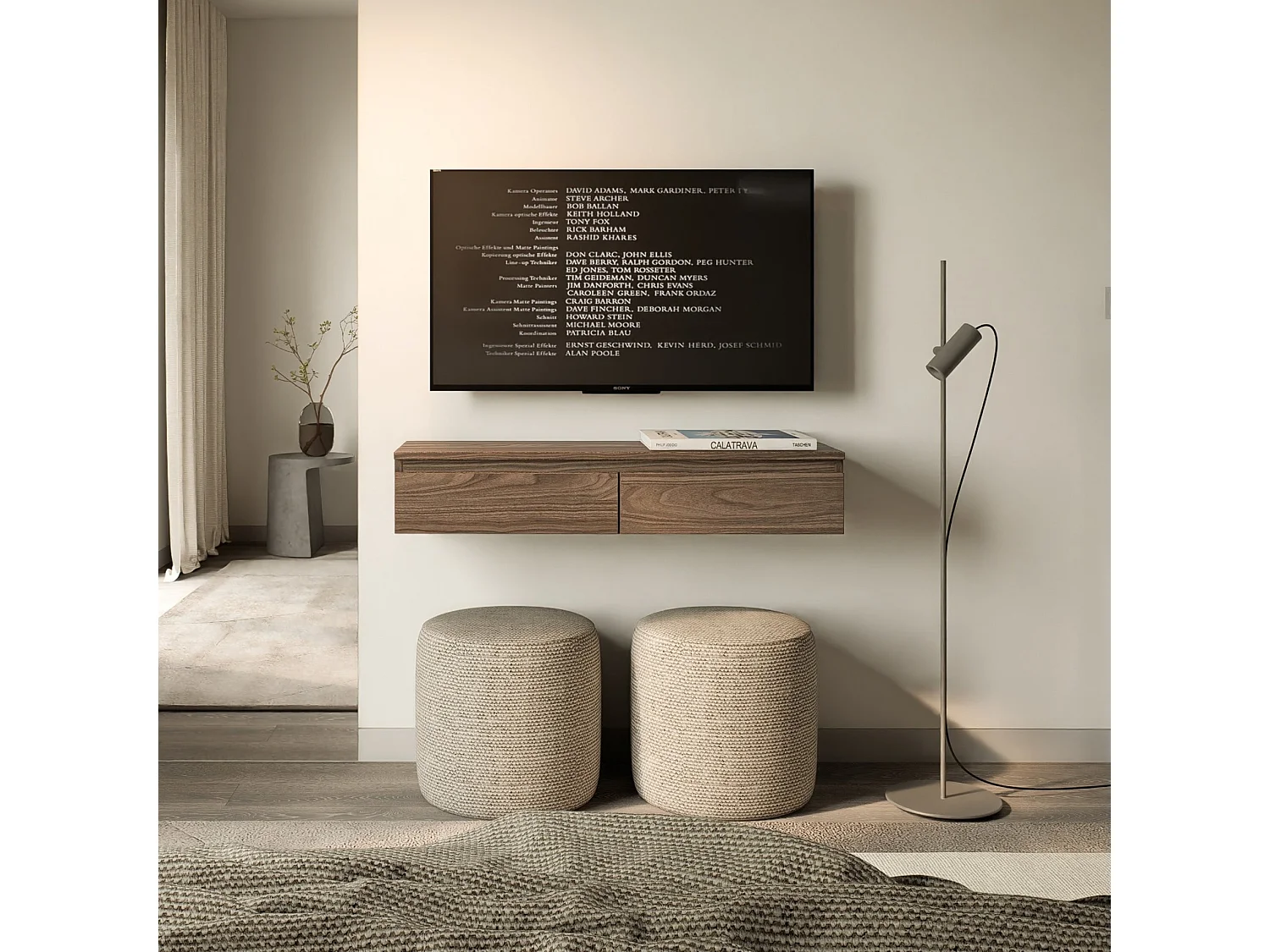 TV-Hängeboard 2-türig - Holzoptik Walnuss Wisconsin - 100 cm - BEMMI SLIM